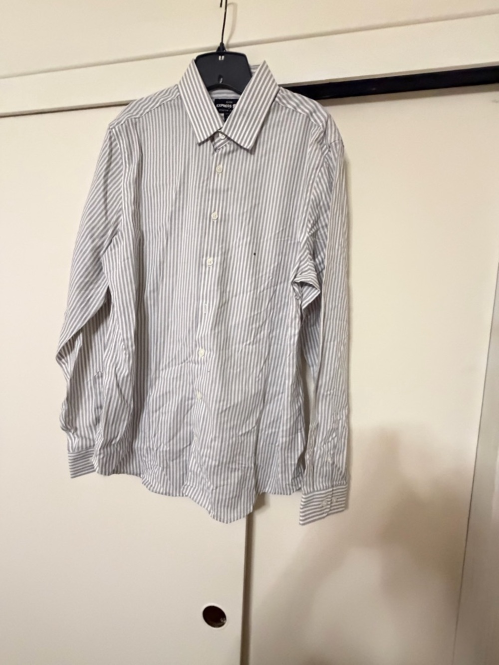 Express Men's White & Gray Striped Dress Shirt